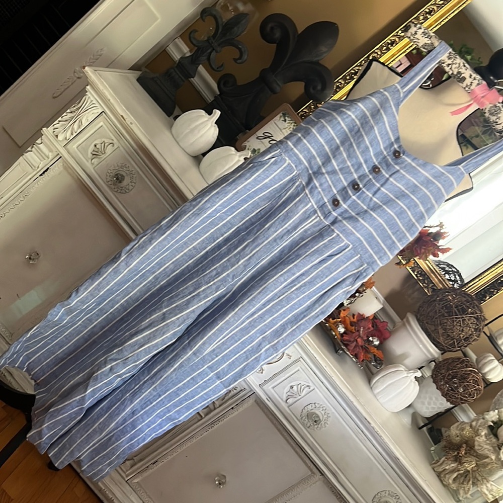 Linen Jumpsuit, light blue strips
